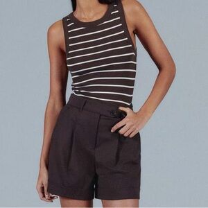 ME+EM Chocolate and White Striped Tank Top